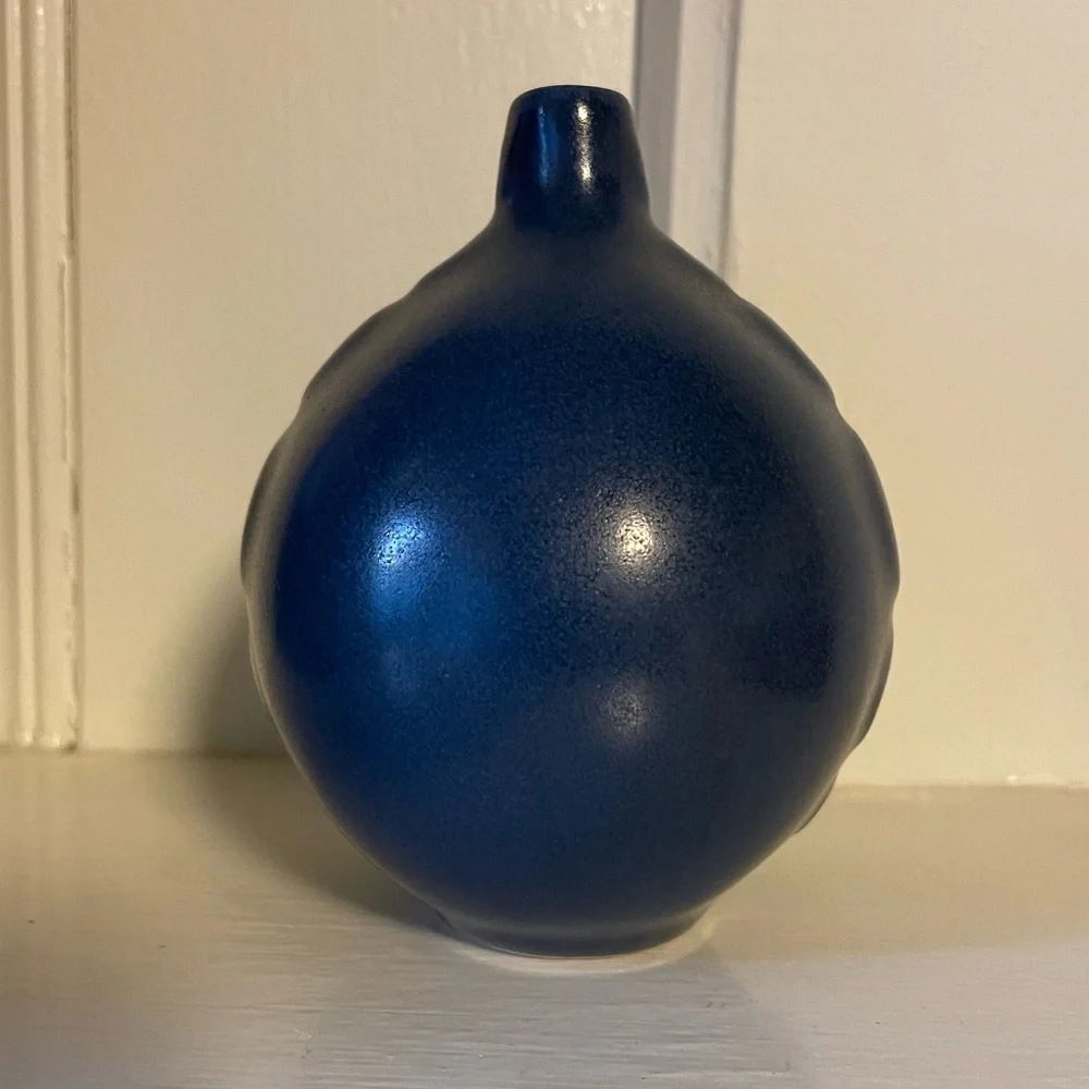 Vintage Jonathan Adler Modernist Navy Blue Dot Vase- RARE